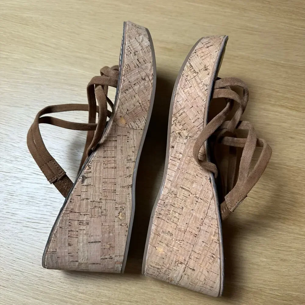 Sam Edelman | Size 10 Cork Wedge Heel Brown Strappy Sandals